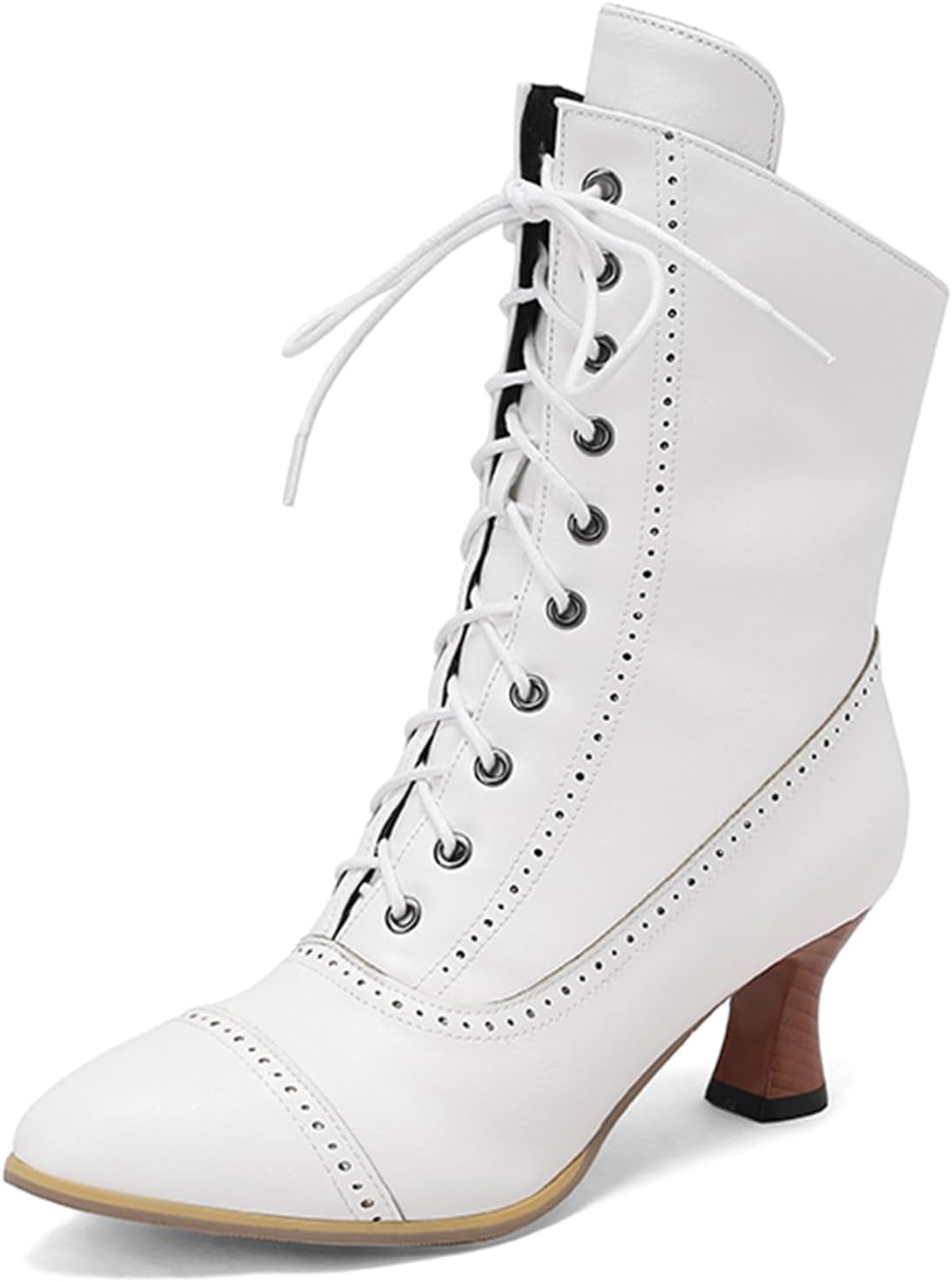 LanreyTaley Victorian Boots for Women Vintage Granny Boots Renaissance Ankle Boots Low Heel Lace Up Booties with Zipper