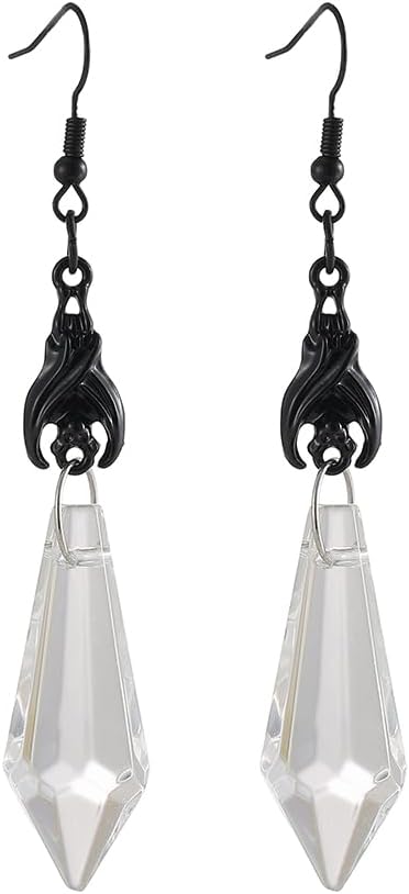 Gothic Dark Bat Dangle Earrings Red Black Crystal Gems Bat Earrings Punk Rock Style Bats Animal Earrings Halloween Costumes Earrings Jewelry for Women