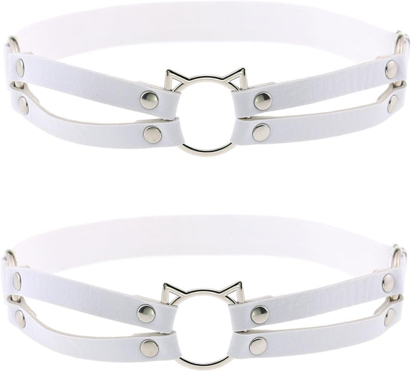 2pcs Adjustable Faux Leather Leg Garter, Elastic Punk Thigh Straps for Ladies