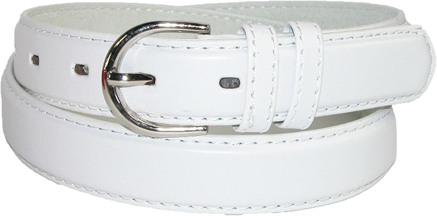 Ctm Women's Leather Dress Belt 1 1/8 Inch Silver Buckle