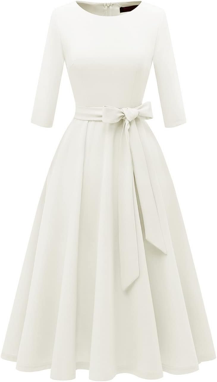 DRESSTELLS Cocktail Dresses for Women, Vintage Wedding Guest 3/4 Sleeves Formal Church Tea Dress