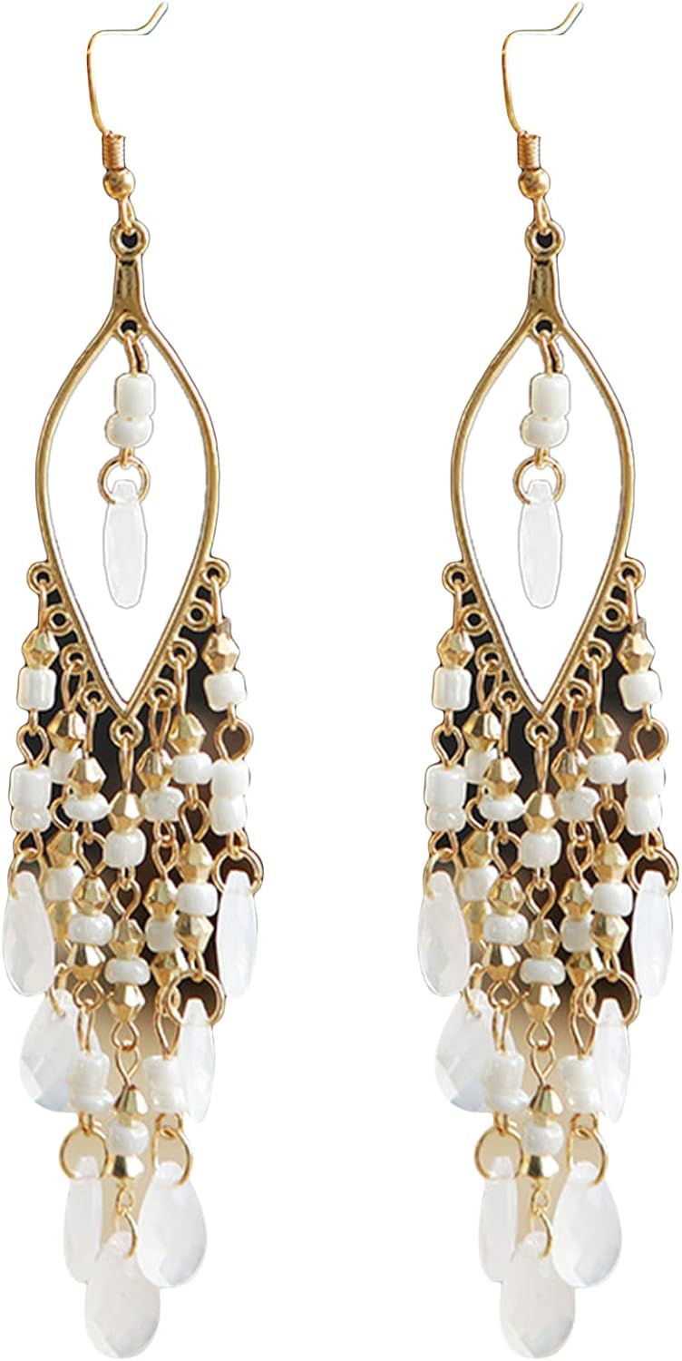 Crystal Beaded Tassel Bridal Earrings