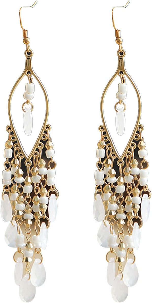 Crystal Beaded Tassel Bridal Earrings