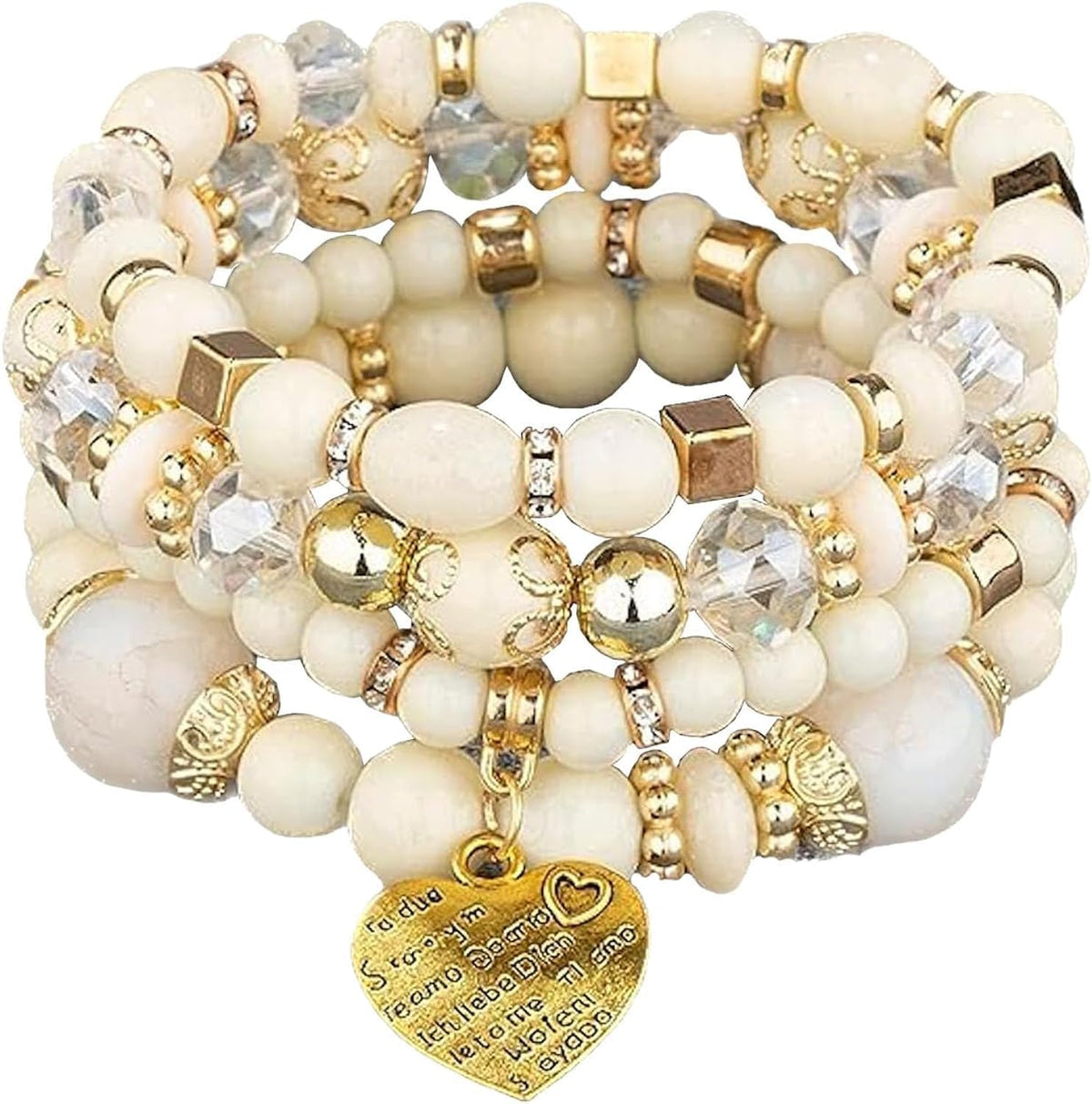 Women Beaded Bracelet Set | Colorful Boho Stackable Trendy Design with Crystal Accents Multilayer Bangle Bracelet | Fashion Stretch Braclets Jewelry for Women
