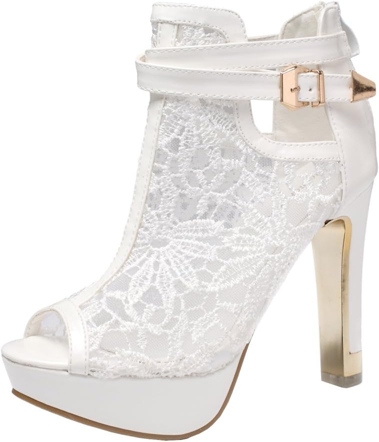 Women's Pretty Lace Flowers Open Toes High Heels Ankle Boots