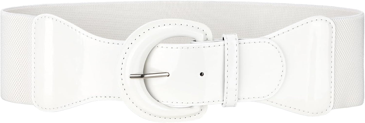 JASGOOD Women Wide Elastic Belts Vintage Chunky Buckle Patent Leather Belt