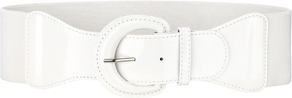 JASGOOD Women Wide Elastic Belts Vintage Chunky Buckle Patent Leather Belt