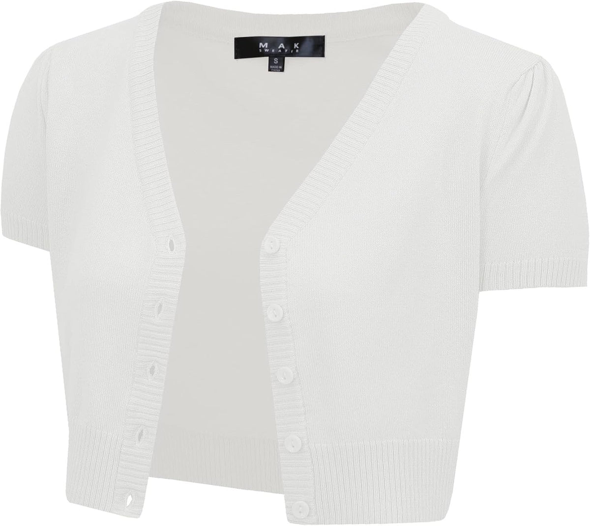 YEMAK Women's Cropped Bolero Cardigan – Short Sleeve V-Neck Basic Classic Casual Button Down Knit Soft Sweater Knitted Top