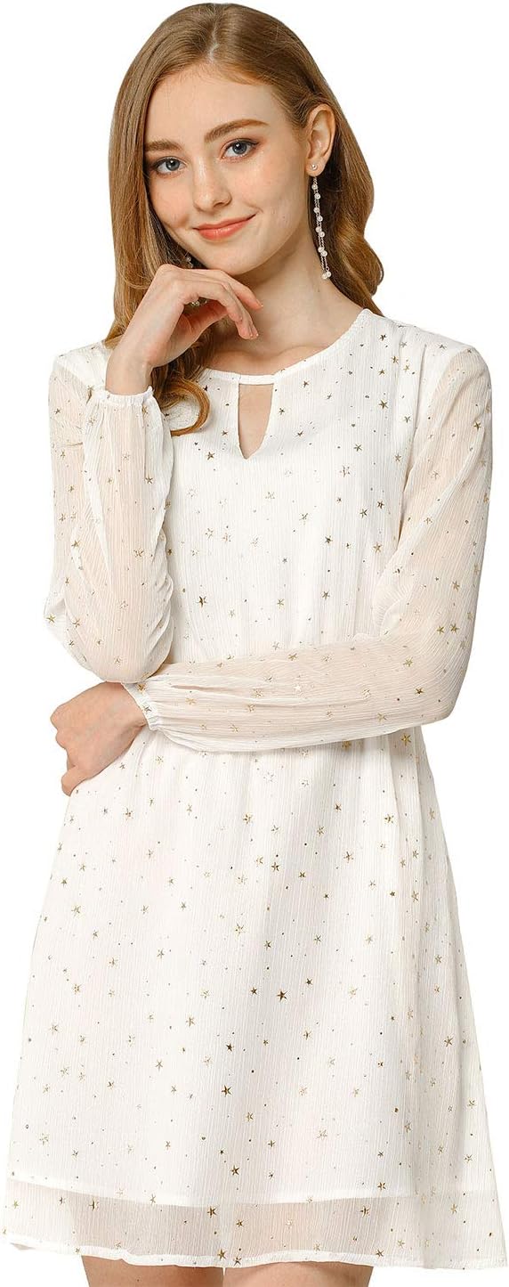 Allegra K Women Metallic Star Choker V Neck Party Flared A-Line Dress