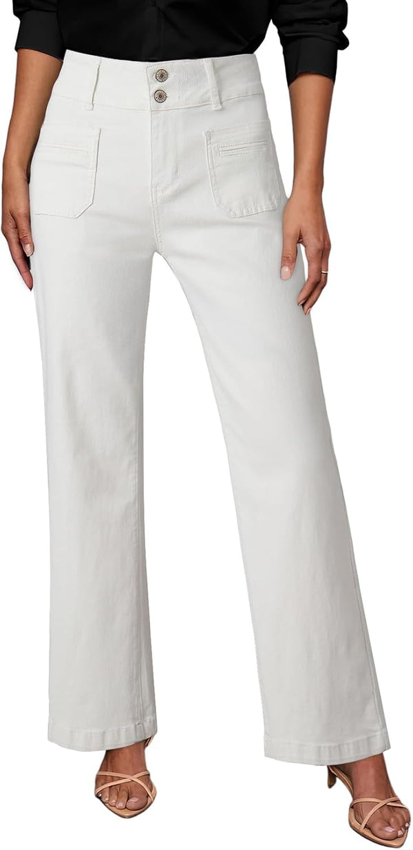 Sidefeel Women's Wide Leg Jeans High Waisted Tummy Control Stretchy