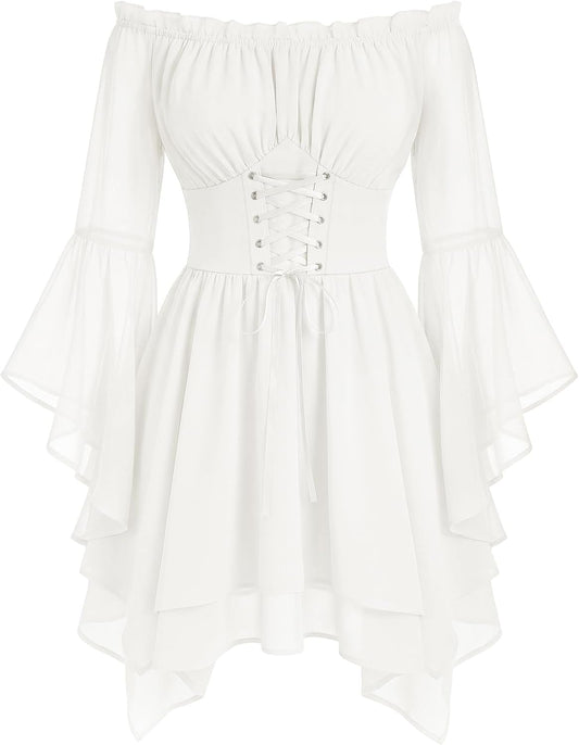 Scarlet Darkness Renaissance Costume Women Chiffon Corset Pirate Mini Dress