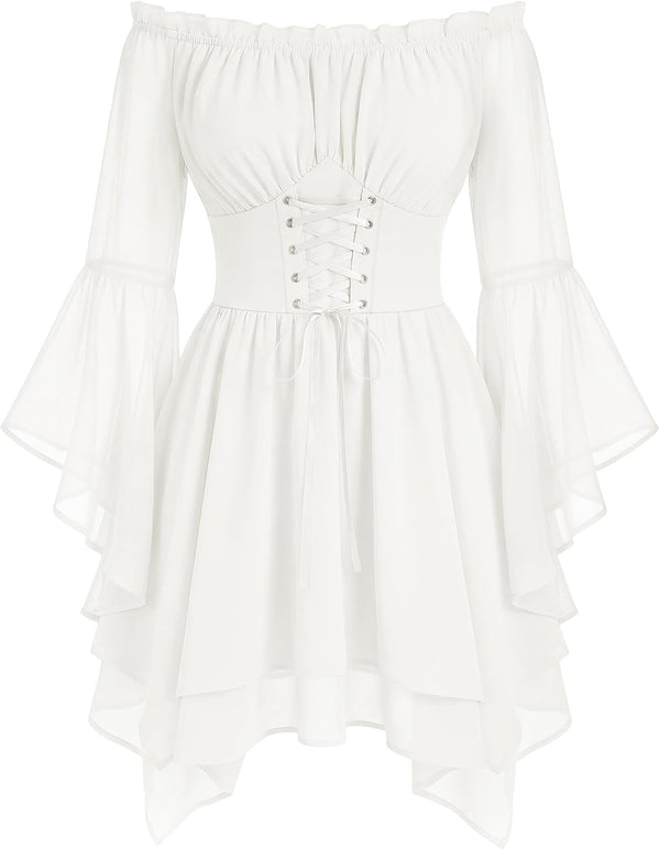 Scarlet Darkness Renaissance Costume Women Chiffon Corset Pirate Mini Dress