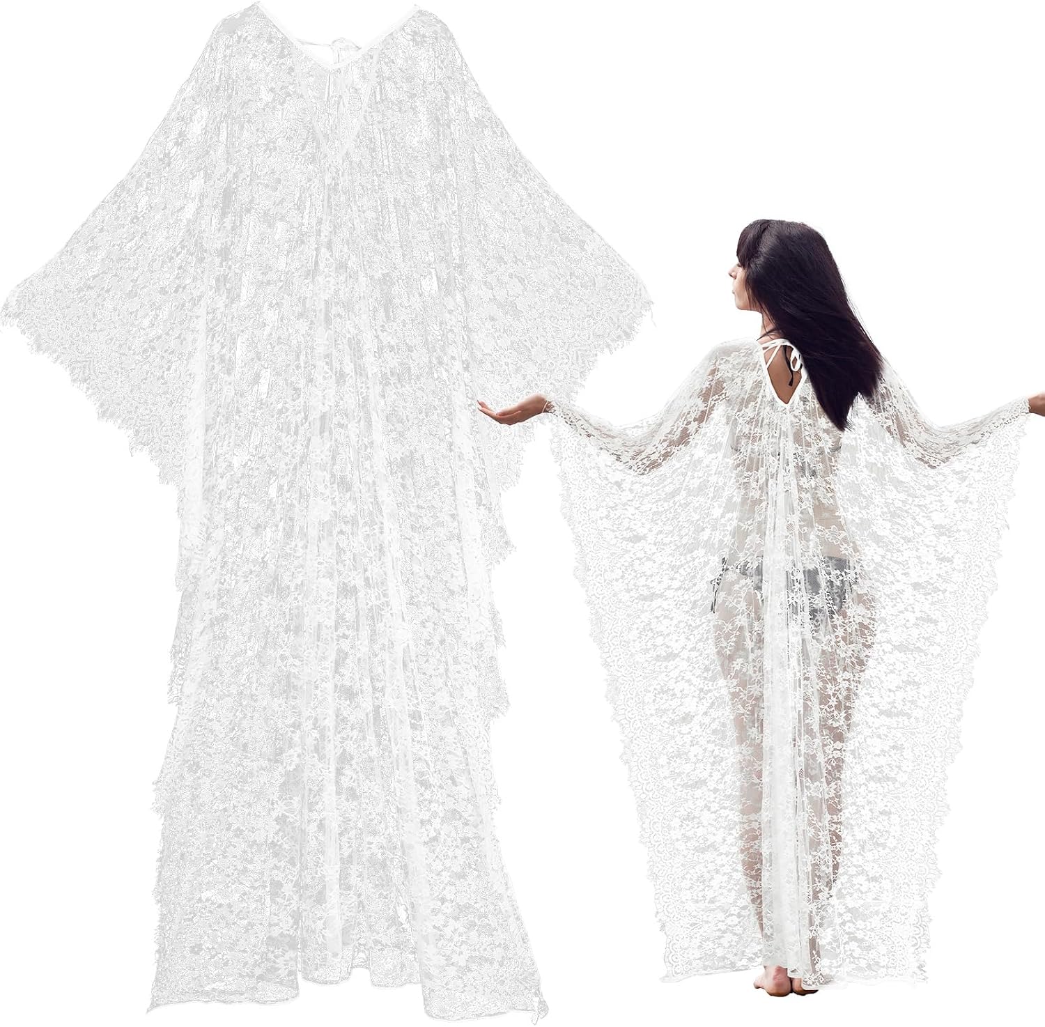 Mepase Boho Witch Lace Kimono Kaftan Dress Robe Beach Bikini Swimsuit Secondary image