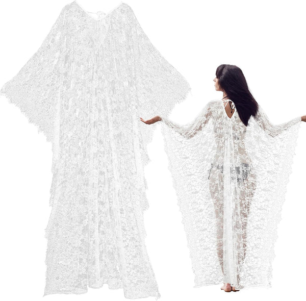 Mepase Boho Witch Lace Kimono Kaftan Dress Robe Beach Bikini Swimsuit