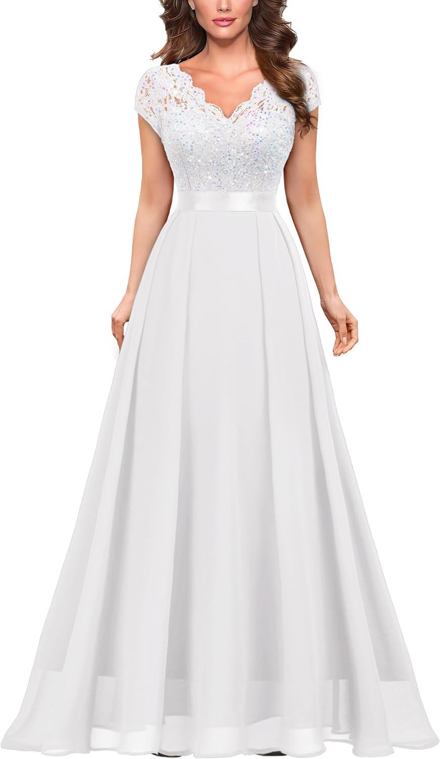 Miusol Women's V-Neck Sequined Floral Lace Formal Evening Maxi Dress Secondary image