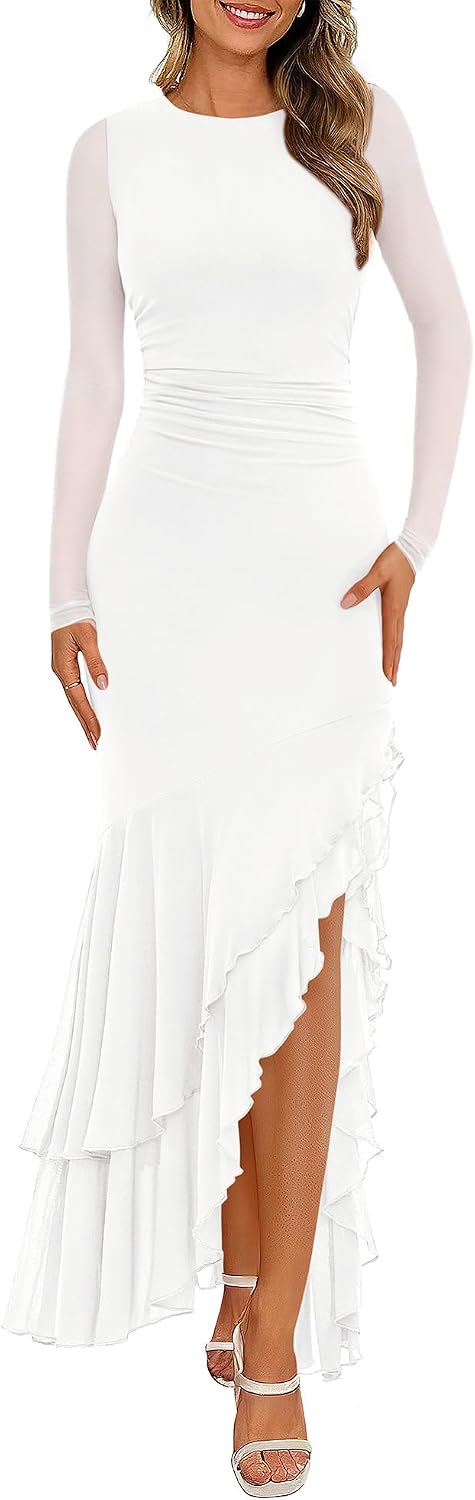BTFBM Women's Maxi Dresses Fall 2026 Long Sleeve Wedding Guest Dress