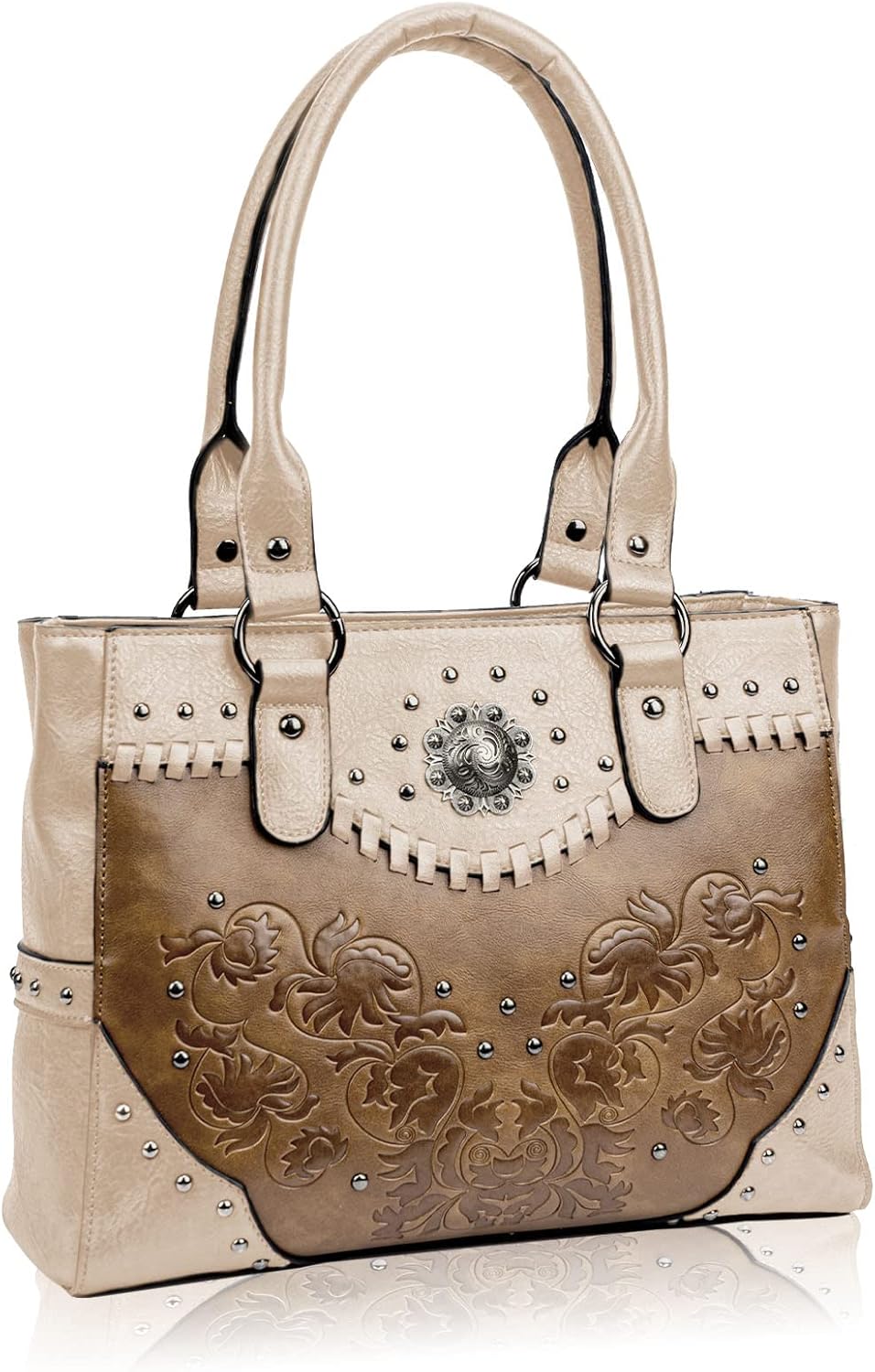 Large Western Tote Bag — Vintage Embossed with Concho Studs