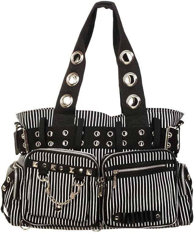 Striped Punk Rock Steampunk Purse with Handcuff Skull Charm