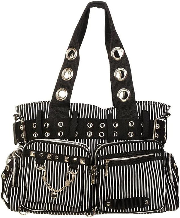 Striped Punk Rock Steampunk Purse with Handcuff Skull Charm