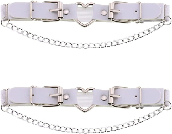 2PCs Leather Leg Garter with Chains, Elastic Rock Heart Thigh Garter for Women