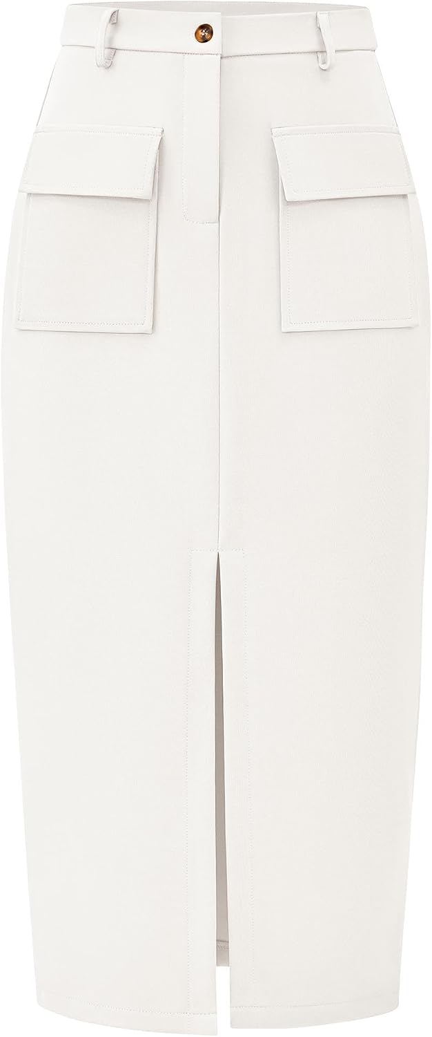 KIRUNDO Womens High Waist Cargo Midi Pencil Skirt