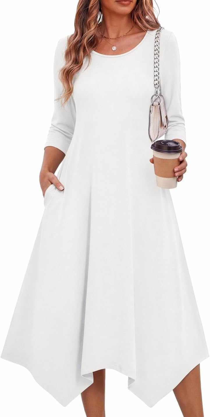 Zeagoo Midi Dresses Women 2026 Dress 3/4 Sleeve A Line Casual Dresses with Pockets