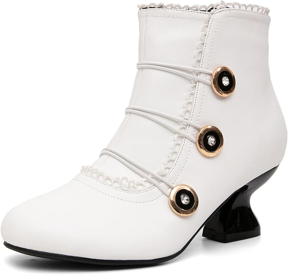 Women's Ankle Boots Low Heels Lace Buttons Round Toe Side Zipper Vintage Short Boots Autumn Winter