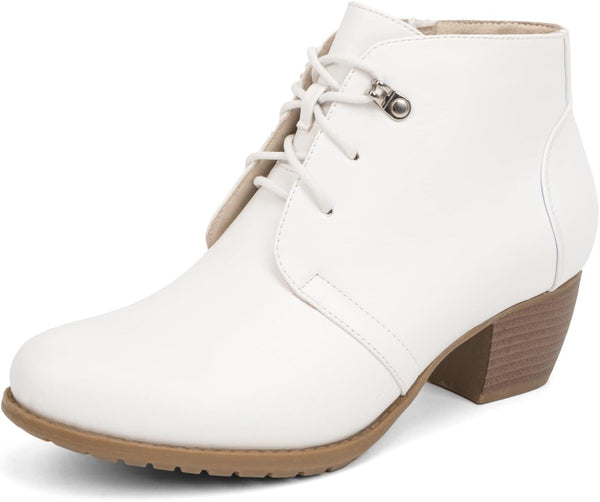 Women's Ankle Boots,Lace-up Round Toe Comfortable Low Heel Dress Booties with Side Zipper