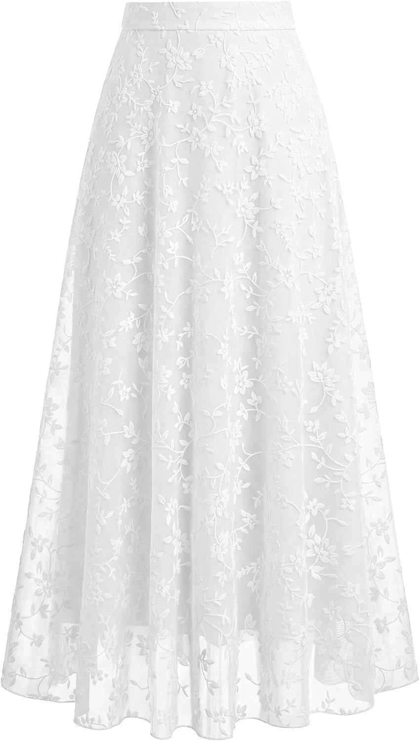 BTFBM Womens Floral Mesh Maxi Skirts Long Tulle Skirt