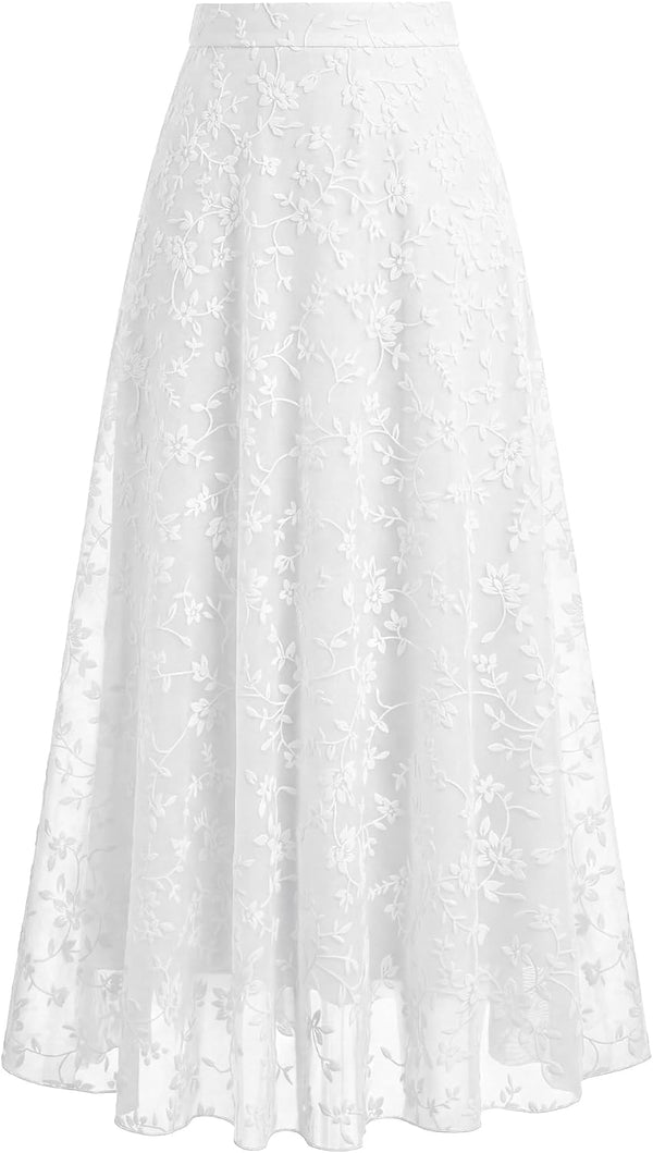 BTFBM Womens Floral Mesh Maxi Skirts Long Tulle Skirt