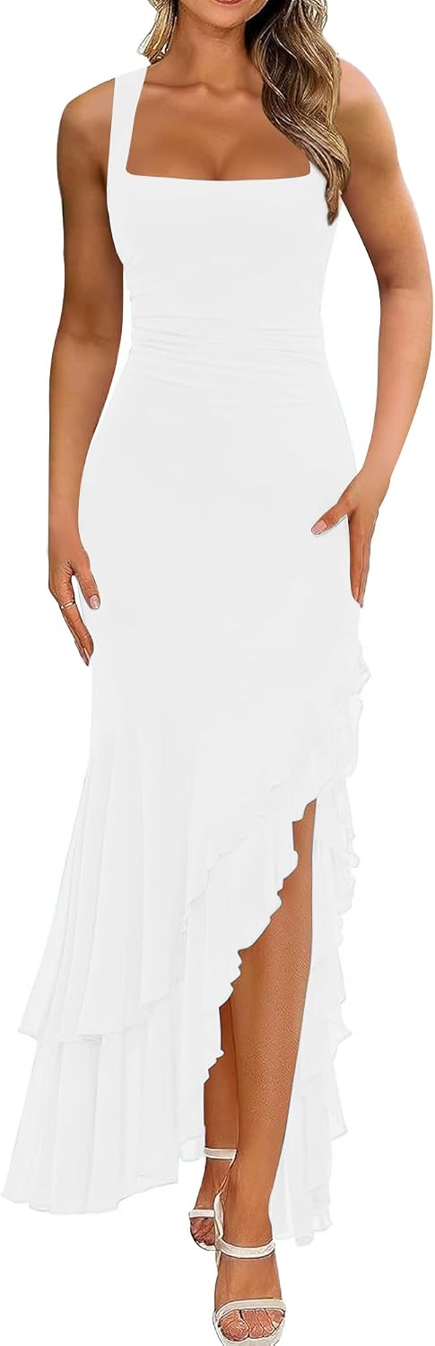 BORIFLORS Women's Elegant Bodycon Ruched Maxi Cocktail Dress