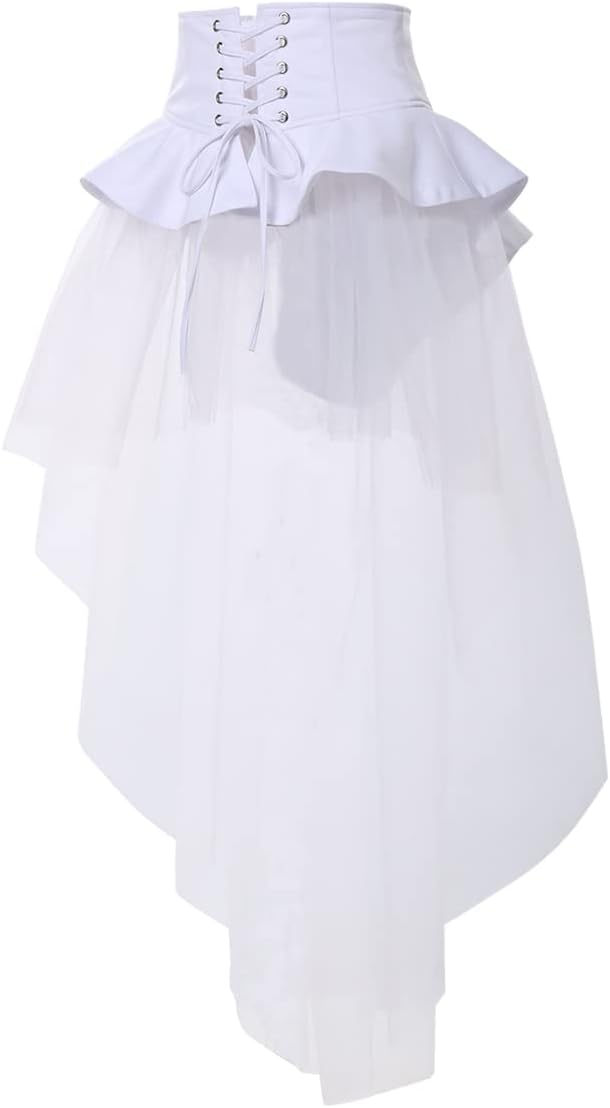 BPURB Women's Gothic Steampunk Bustle Skirt Ruffle Overskirt Pirate Costume