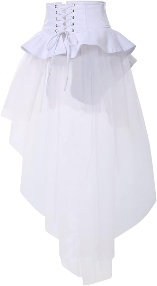 BPURB Women's Gothic Steampunk Bustle Skirt Ruffle Overskirt Pirate Costume
