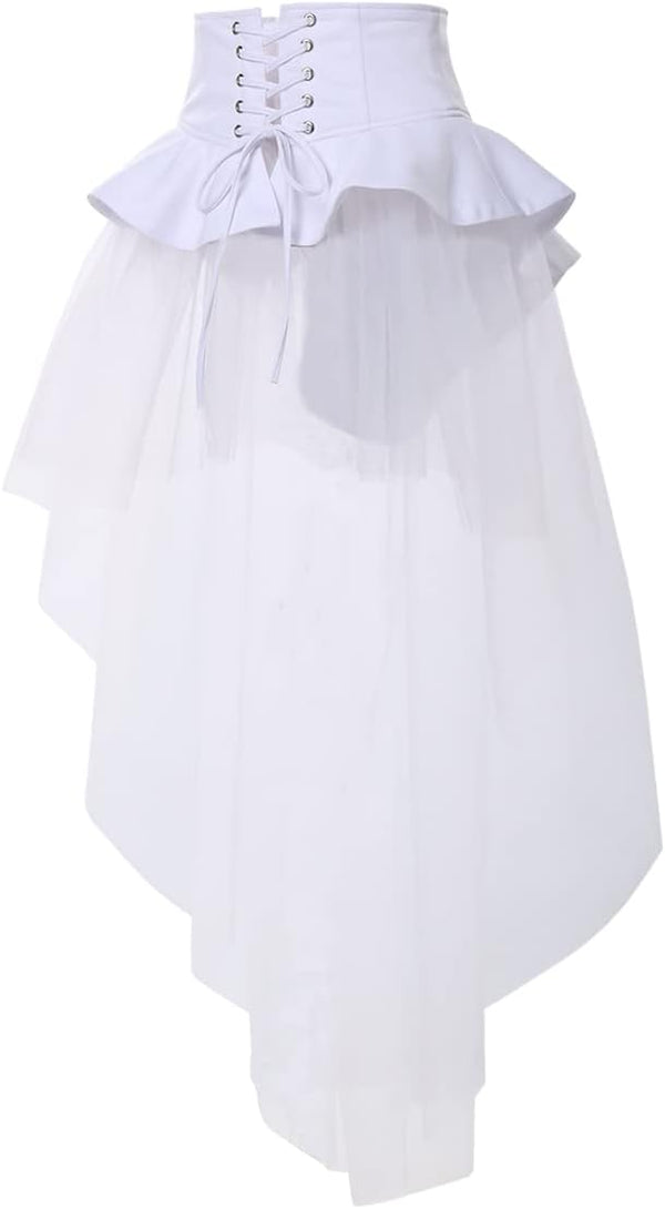 BPURB Women's Gothic Steampunk Bustle Skirt Ruffle Overskirt Pirate Costume