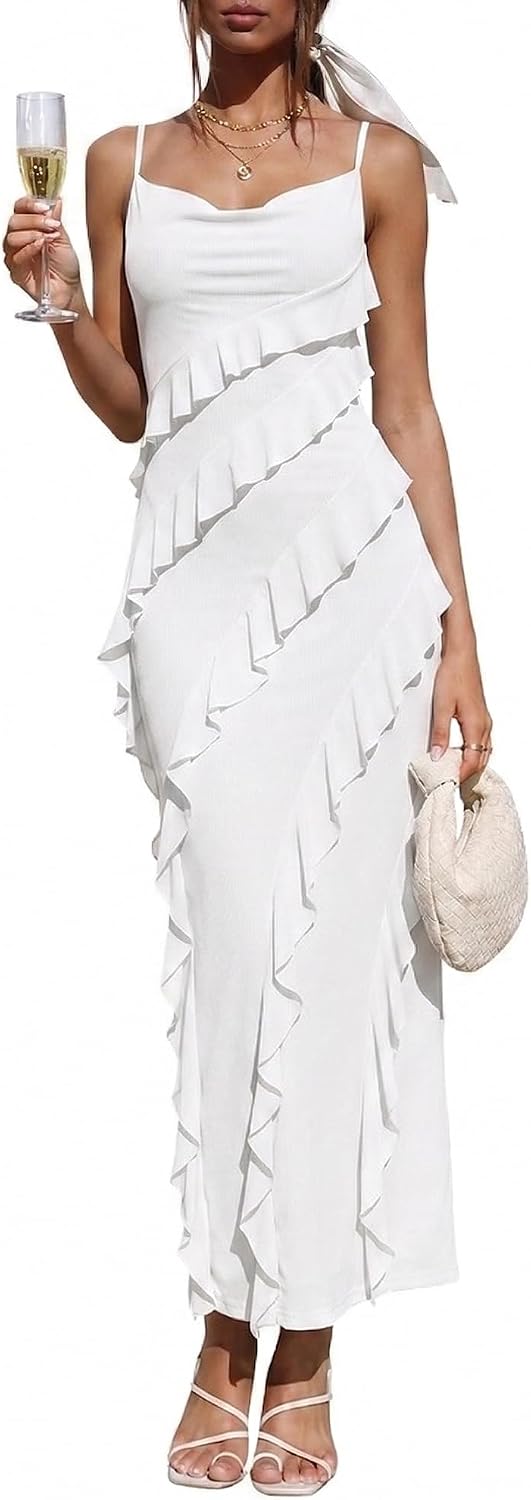 Wedding Guest Dress for Women Ruffle Spaghetti Strap Formal Dresses
