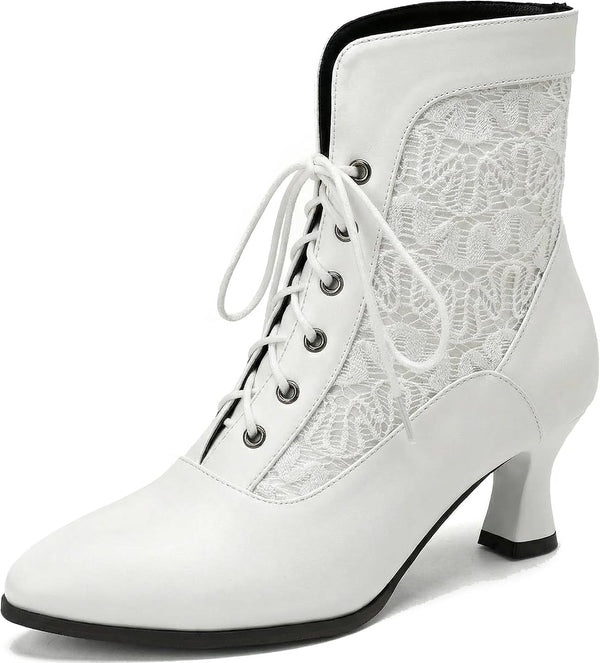 LanreyTaley Victorian Boots Wedding Shoes for Bride Lace up Boots for Women Lace Witch Shoes Renaissance Black