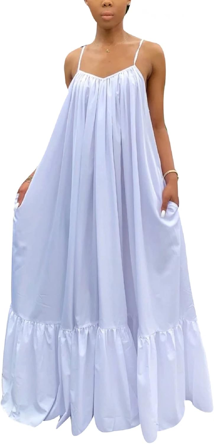 Women's Spaghetti Strap Oversized Loose Beach Long Maxi Swing Dress