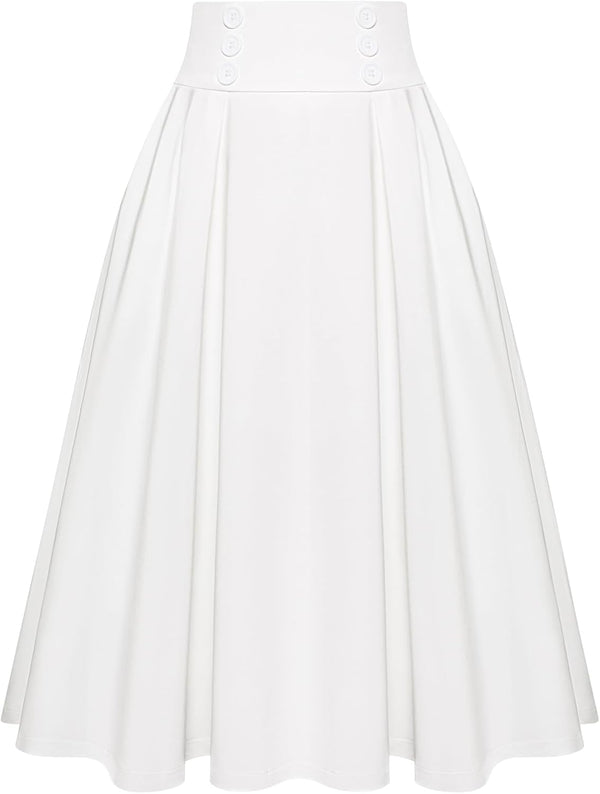 Belle Poque Women's Midi Pleated A-Line Skirts Pockets