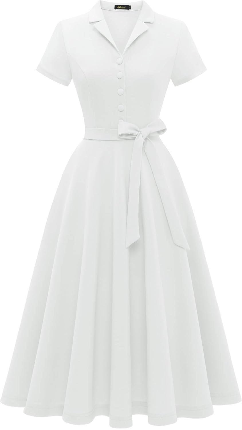 Wedtrend Women's Vintage Tea Dress, Short Sleeve Cocktail Party Dress Work Church Casual Dress