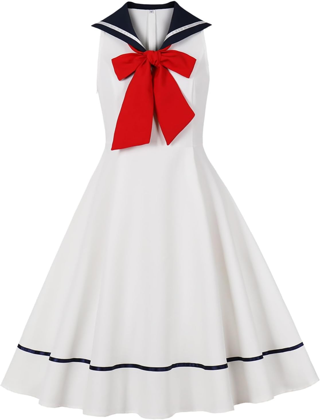 1950s Nautical Sailor Collar Swing Dress