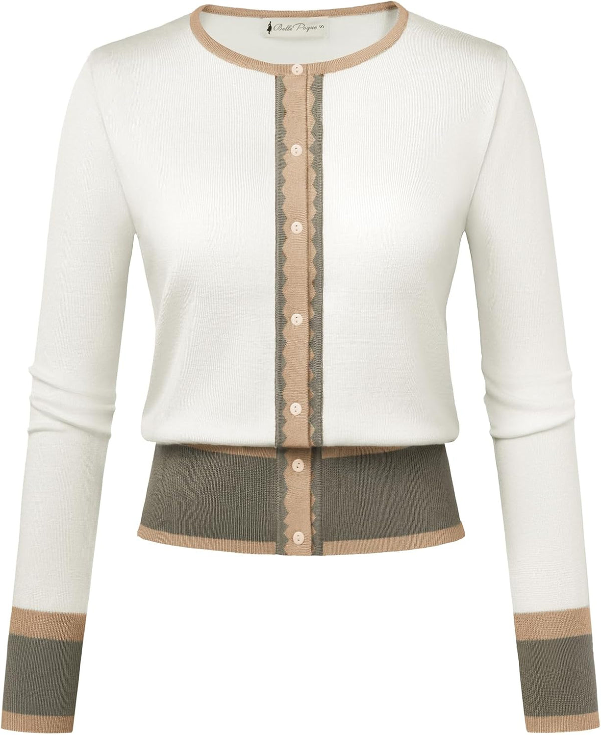 Women's Cardigan Sweater Color Block Long Sleeve Crew Neck Knit Cardigan Trendy Cropped Cardigan Shrug