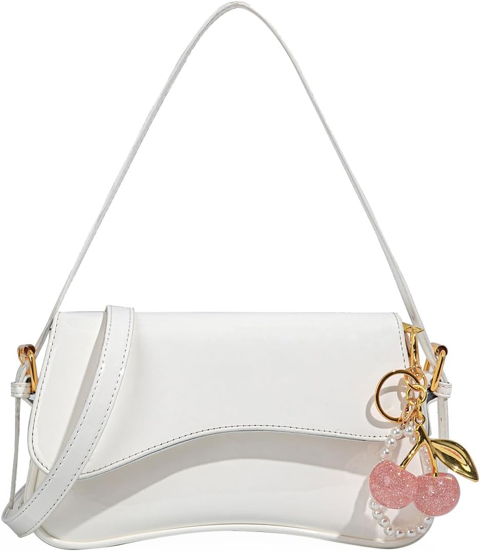 Purse for Women — Hobo Crossbody/Shoulder Bag with Cherry Pendant, Classic Retro Y2K, Detachable Straps