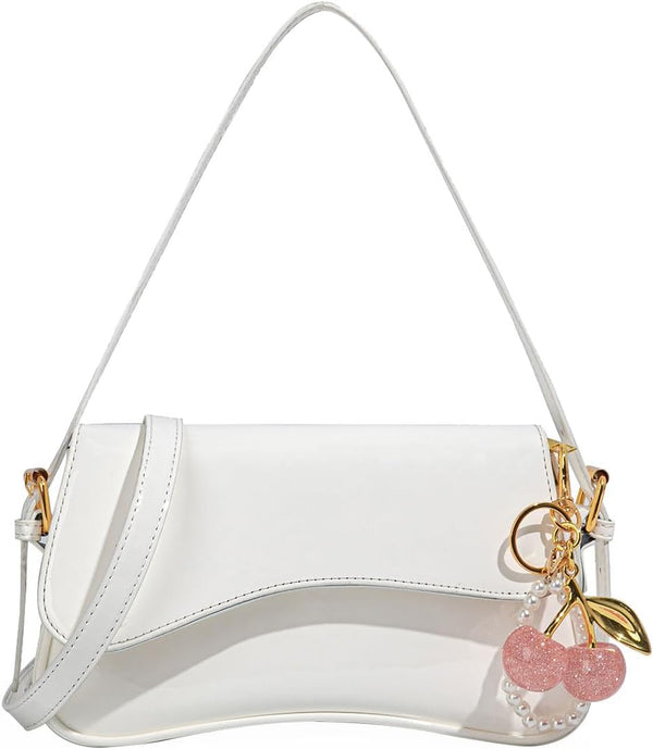 Purse for Women — Hobo Crossbody/Shoulder Bag with Cherry Pendant, Classic Retro Y2K, Detachable Straps