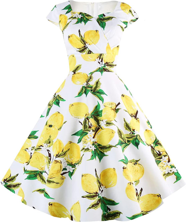 Women's Cap Sleeve 1950s Retro Vintage Cocktail Swing Dresses with Pocket
