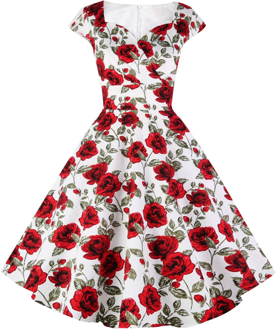 Women's Cap Sleeve 1950s Retro Vintage Cocktail Swing Dresses with Pocket