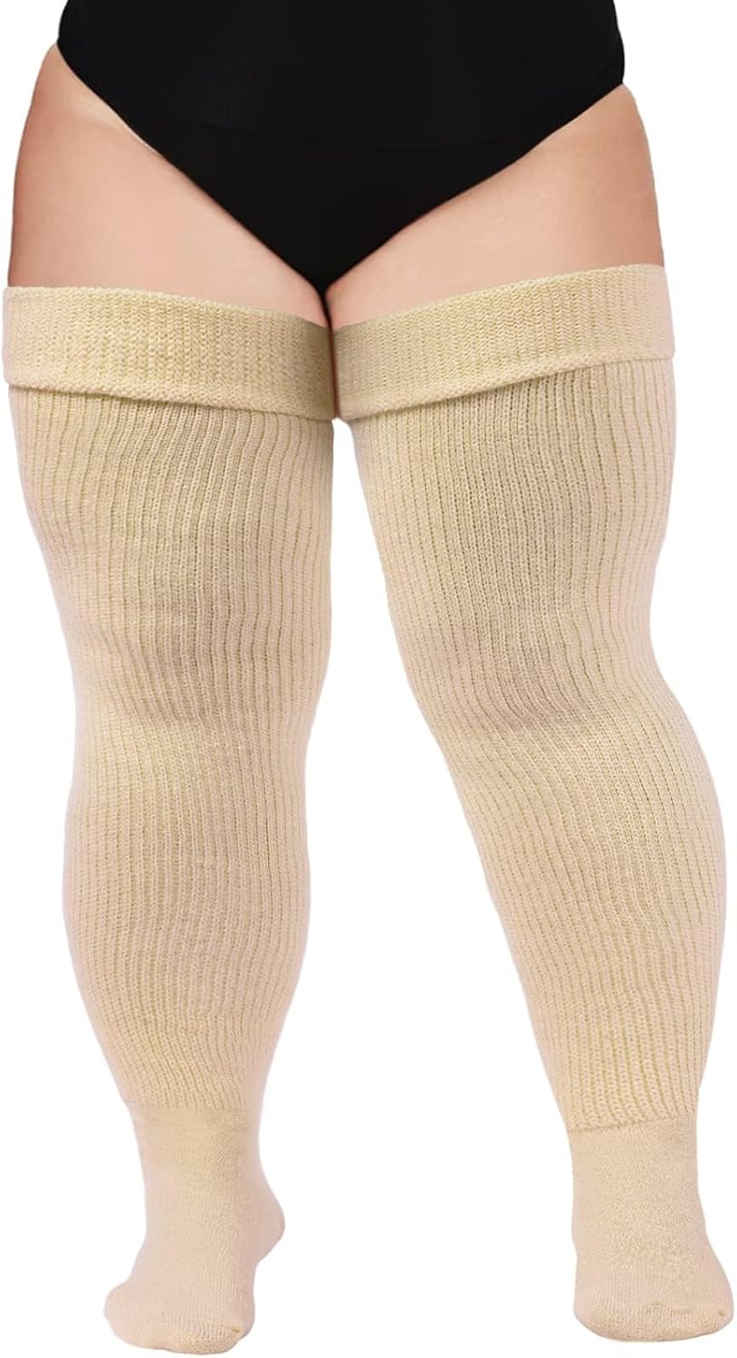 Moon Wood Plus Size Thigh High Socks for Thick Thighs- Women Extra Long Over the Knee Stockings- Halloween Socks Leg Warmers