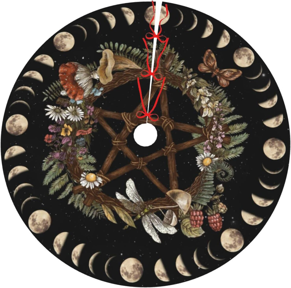 Wicca Moon Phase Witchy Star Magic Mushroom 36 Inch Christmas Tree Skirt Carpet Mat Funny Party Soft Cover Mat Decor Supplies for Xmas Halloween Decorations Occasion Farmhouse Main image