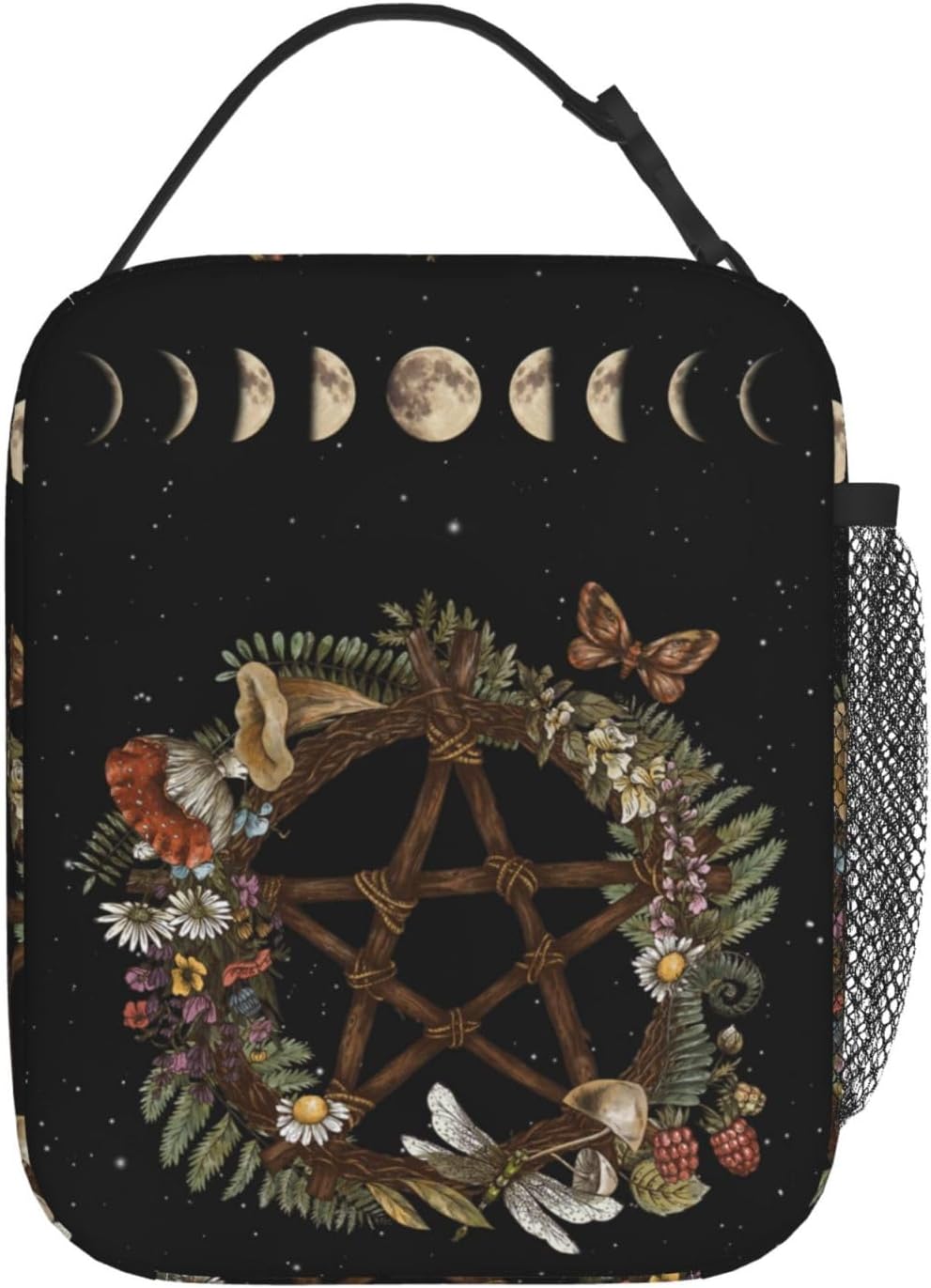 Gianlaima Wicca Moon Phase Witchy Star Magic Mushroom Insulated Lunch Box For Women And Man, Portable Lunch Bags Reusable Cooler Tote For Office Work Travel Picnic Camping Beach