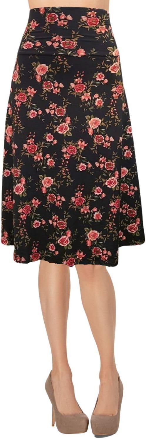 Women's A-Line Foldover Lightweight Flare Midi Pull On Closure Skirt