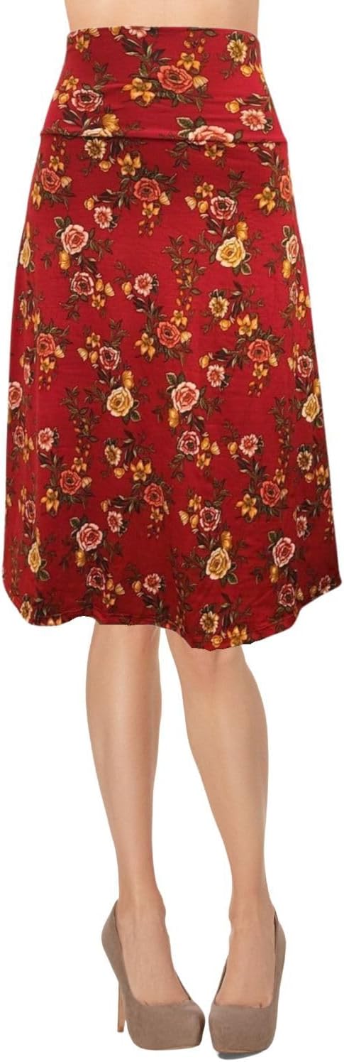 Women's A-Line Foldover Lightweight Flare Midi Pull On Closure Skirt